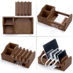 Dark Wood Multi Device Organizer for using with Multiple USB Charging Station like Anker, RAVPower, Poweradd USB chargers for Smartphones and Tablets without charger