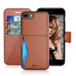 iPhone 8 plus / iPhone 7 plus Leather Wallet Case with Metal Magnetic, Slim Fit and Heavy Duty, TAKEN Plastic Flip Case / Cover with Rubber Edge, for Women, Men, Boys, Girls, 5.5 Inch (Dark Brown)