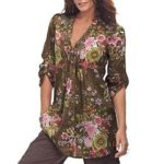 Woaills Vintage V-Neck,Women Floral Print Plus Size Shirt Tunic Tops (3XL, Coffee)