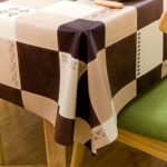 Vinyl Oilcloth Tablecloth Small Rectangle Water Resistant/Oil-proof Wipeable PVC Heavy Duty Plastic Tablecloths Weights for Outdoor Picnic – Check Tan and Dark Brown 54 x 72 Inch