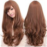 Women’s Long Hair Wig Long Wavy Cosplay Hair With Oblique Bangs?brown?