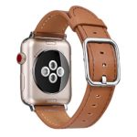 for Apple Watch Bands 38MM Women Men, V-MORO Soft Genuine Leather iWatch Band Replacement Cuff Bracelet Strap with Special Stainless Steel Buckle for Apple Watch Series 3/2/1 Sport Edition 38mm Brown
