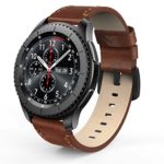 Gear S3 Frontier/Classic Bands Leather, Swees 22mm Genuine Leather Band with Buckle Strap Replacement Wristband for Samsung Gear S3 Frontier/Classic Smart Watch, Dark Brown