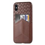 iPhone X Wallet Case by FUUNSO – Woven Leather Card Case with Magnet, Slim Anti-fingerprint Protective Leather Back Cover with Card Holder Slots for Men Women, Brown