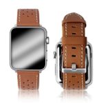 DEKER Apple Watch Band 38mm Women Men Genuine Leather Replacement Wristband with Stainless Steel Metal Clasp for Apple iWatch Series 3 2 1 Sport Edition All Versions Vintage Retro Brown
