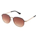 Styllize Hexagon Blaze Unisex Sunglasse Gold Frame with Brown Lens, Pouch Included