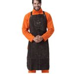 AllyProtect Length 42″ Heat/Flame Resistant Leather Welding Bib Apron with Pocket for Men/Women for Woodwork/Home Improvement/Heavy Duty Work £¨ Brown Color£