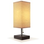 Bedside Table Lamp, Aooshine Modern Desk Lamp, Solid Wood Nightstand Lamp with Unique Shade and Havana Brown Wooden Base, Ambient Light and Useful Pull Chain Perfect for Bedroom Or Living Room