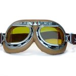 CRG Sports Vintage Aviator Pilot Style Motorcycle Cruiser Scooter Goggle T08 T08SYN Yellow lens, silver frame, brown padding