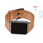 Apple Leather Watch Band 42mm, Hirotech Genuine Leather iWatch Strap Replacement Band with Stainless Metal Clasp for Apple Watch Series 3 Series 2 Series 1 (Light Brown – 42mm)