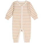 Niteo Baby Organic Cotton Snap Front Coverall, Light Brown Stripes, 18-24M