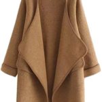 SheIn Women’s Long Cardigan Open Front Sweater Coat One-Size Khaki