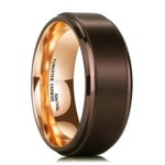 King Will DUO 8mm Rare Brown Brushed Rose Gold Plated Tungsten Carbide Wedding Ring Step Edge Comfort Fit