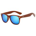 LongKeeper Wood Sunglasses for Men Women Vintage Real Wooden Arms Glasses (Brown, Blue)