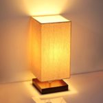 Bedside Table Lamp, SHINE HAI Minimalist Solid Wood Simple Desk Lamps Nightstand Lamp with Fabric Linen Shade for for Bedroom, Living Room, Dorm, Cafe, Bookcase