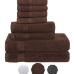 Premium Hotel Quality, 8 Piece Bathroom Towel Set; 2 Bath Towels, 2 Hand Towels, and 4 Washcloths – 100% Ringspun Egyptian Cotton, Ultra Softness & Absorbency by American Bath Towels, Dark Brown