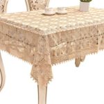 Adasmile Handmade Lace Fabric Crocheted Patterns Tablecloth/Table Cover with Red Flowers for Rectangle Tables for Party,Wedding,Light Brown,60″x90″