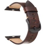 EACHE Genuine Leather Watch Band 42mm Dark Brown Oil Wax Leather Strap For Iwatch For Apple Watch Series 1,2,3