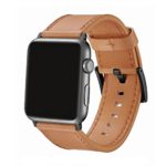 SWAWS Apple Watch Band 42mm Genuine Leather iWatch Band Replacement Strap with Stainless Metal Clasp for Apple Watch Series 3 Series 2 Series 1 Sport and Edition Men Women Light Brown