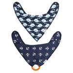 Dr. Brown’s Super Soft Bandana Bibs with One Snap-On Teether, 3m+, Anchors & Whales, 2 Count