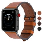 Fullmosa Apple Watch Band 42mm and 38mm Men Women, 8 Colors Wax Genuine Leather iWatch Bands/Strap for Apple Watch Series 3, Series 2, Series 1, 42mm Light brown + smoky grey buckle