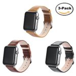 Prosrat 3PCS Bands for Apple Watch Bands 42mm and 38mm,Leather Watch Replacement Bands for iWatch Series 3, Series 2, Series 1 (Black,Dark Brown and Yellow Crystal Brown, 42MM)