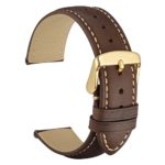 WOCCI Watch Band, Vintage Leather Strap with Gold Buckle, Choice of Color/Width(18mm,19mm,20mm,21mm,22mm)