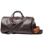 LeatherFocus Leather Travel Luggage Bag With Side Pocket, Mens Duffle Retro Carry on Handbag (Dark Brown)