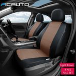 PICAUTO Car Seat Covers Set for Auto, Truck, Van, SUV – PU Leather, Airbag Compatible, Universal Fit (Light Brown 11-Pieces)