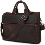 Iswee Men Leather Briefcase Messenger Bag 16” Laptop Case Tote Shoulder Bag Attache Case(Dark Brown)