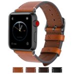 Fullmosa Apple Watch Band 42mm for Women Men, Genuine Leather iWatch Band Straps for Apple Watch Series 1 Series 2 Series 3 Nike+ Hermes Edition, 42mm Light Brown + Smoky Grey Buckle