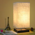 ZEEFO Simple Table Lamp Bedside Desk Lamp With Fabric Shade and Solid Wood for Bedroom, Dresser, Living Room, Baby Room, College Dorm, Coffee Table, Bookcase (square)
