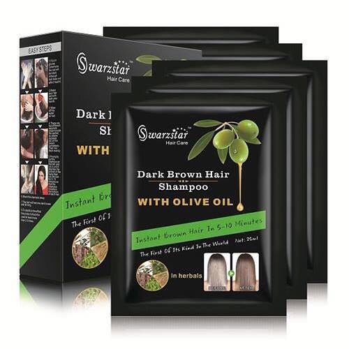 Swarzstar Hair Color Shampoo Dark Brown with Olive Oil 125 ml Pack of 5