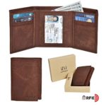 Genuine Leather Mens RFID Blocking Slim Trifold Wallet with 6 Cards+1 ID Window + 2 Note Compartments. (Brown Crazy Horse)