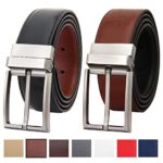 Falari Men’s Dress Belt Reversible Genuine Leather Belt Enclosed in a Gift Box (Fit from 28 to 36″, Black / Light Brown)