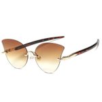 Cat Eye Candy Color Sunglasses for Women Frameless Ultra Thin Light Sun Glasses Eyewear Brown