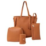 Women Handbag, Hunzed Fashion Tassels Leather Shoulder Bag Tote Ladies Purse +Crossbody Bag+Clutch Wallet+Card Hold (Brown)
