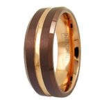 Exquisite Brown Tungsten Wedding Band w/ Rose Gold Recessed Stripe & Matching Inner Band. 6mm & 8mm