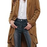 R.Vivimos Women Ruffled Asymmetric Long Velvet Blazers Coat Casual Jackets (XL, Brown)