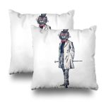 Soopat Decorativepillows Covers 18″x18″ set of 2, Two Sides Printed Cat Gentleman InFrock Coat And Top Hat HoldsCane Hand Vintage Engraved Hipster Furry Art Animals Throw Pillow Cases Home Decor