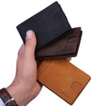 MOUNT BROWN Bifold RFID Blocking Slim Minimalist Genuine Leather Front Pocket Wallets for Men, Thin Money Clip with Pull Tab