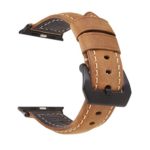 For Apple Watch Band, 42mm Vintage Crazy Horse Genuine Leather Watch Band Strap Replacement Wristband Fit For I Watch (Matte Light brown Black Adapter)