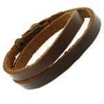 Mens Dark Brown Leather Wrap Around Strap Wristband Bracelet – 15