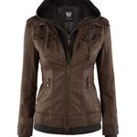 WJC664 Womens Faux Leather Jacket With Hoodie M Coffee