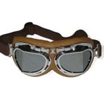 CRG Sports Vintage Aviator Pilot Style Motorcycle Cruiser Scooter Goggle T08 T08SSN Silver lens, silver frame, brown padding