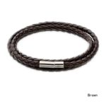 OSM Leather Bracelets for Men Handmade Braided Wrap Bangle Stainless Steel Easy Clasp 7.5 Inch