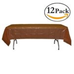 12-Pack Premium Plastic Tablecloth 54in. x 108in. Rectangle Table Cover – Brown