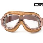 CRG Sports Vintage Aviator Pilot Style Motorcycle Cruiser Scooter Goggle T10 T10NCN Transparent lens, copper color frame, brown padding