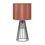 HOMPEN Elegant Table Lamp, Black Cage-Shaded Steel Wire Base with Dark Brown Fabric Shade, 18-Inch Height