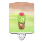 Caroline’s Treasures Cactus Watercolor Ceramic Night Light, Green and Brown, Multicolor, 6″ x 4″